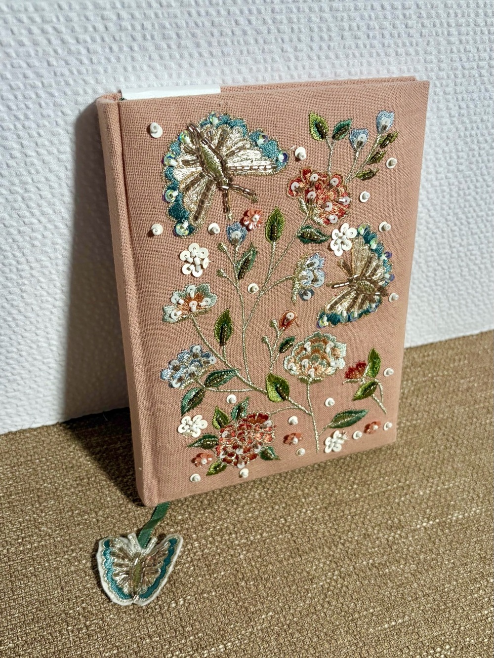 Beaded & Embroidered Floral Hardcover Journal - Khaki - Picture 3 of 6